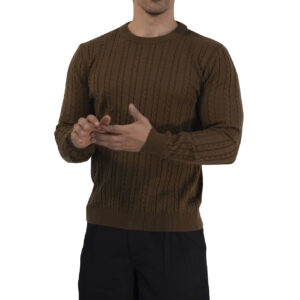 John Leopard Crewneck Cable Knit Sweater Dark Brown
