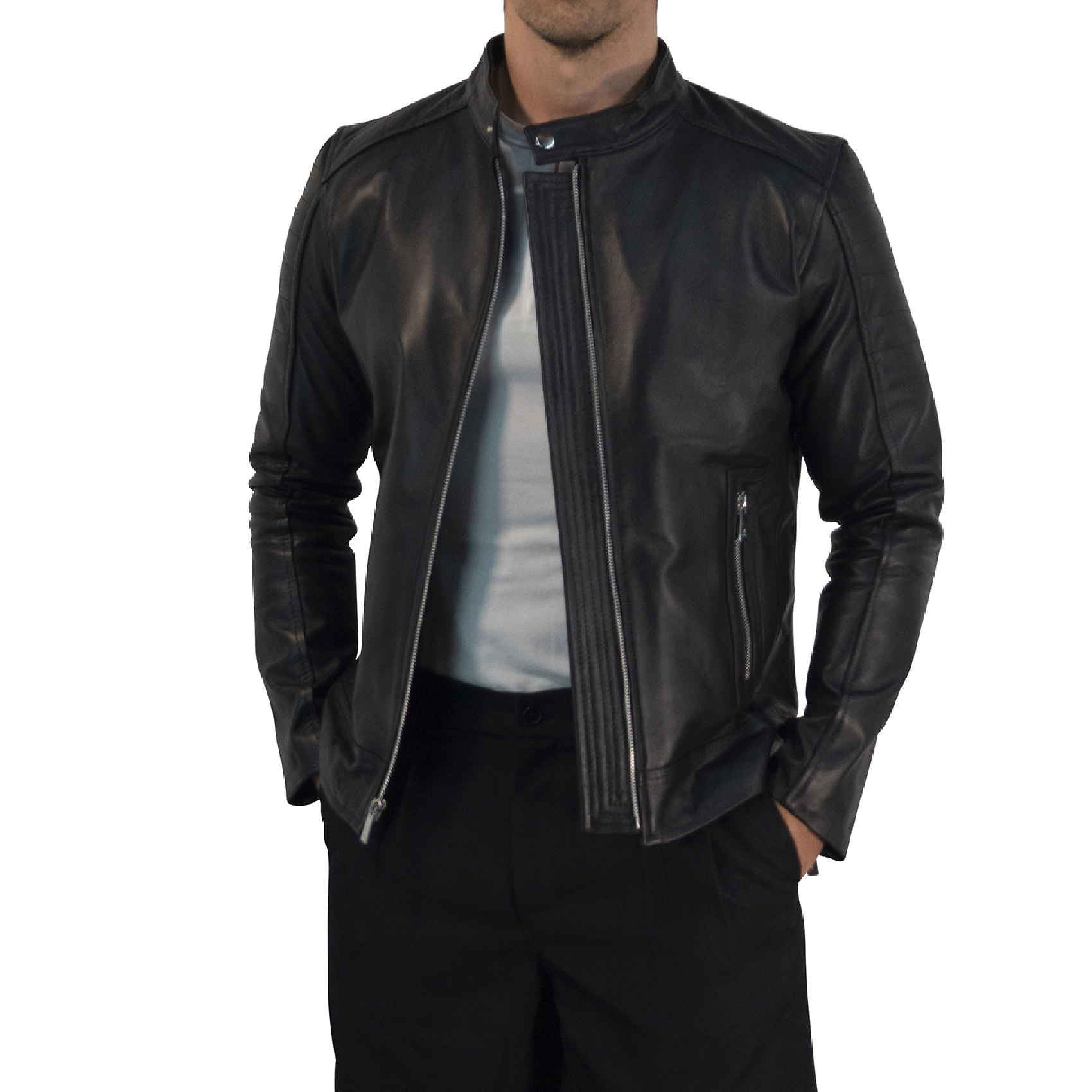 John Leopard True Leather Black Biker Jacket - Imagen 2