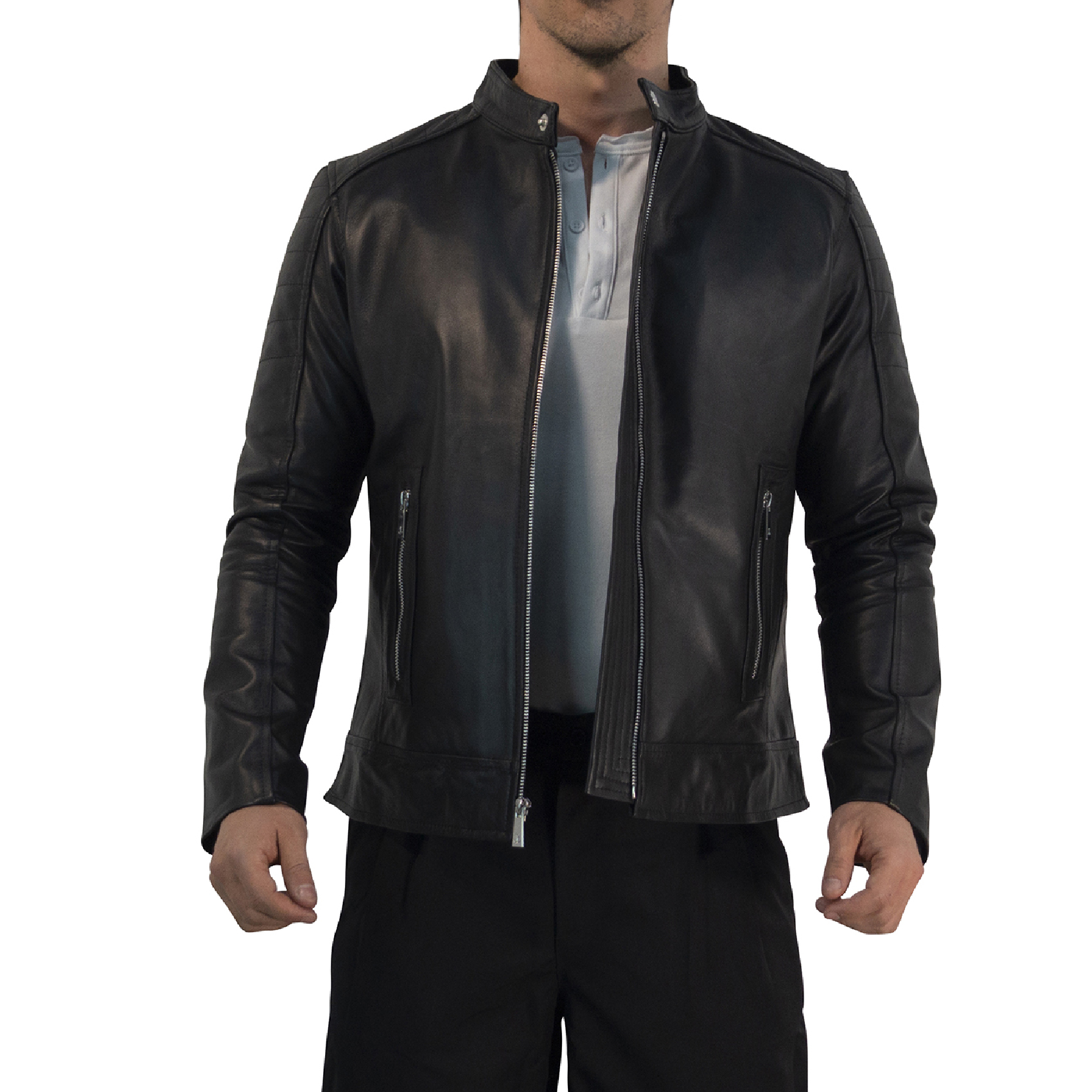 John Leopard True Leather Black Biker Jacket - Imagen 3