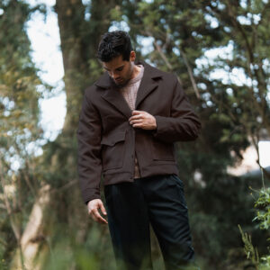 John Leopard Regent Melton Jacket Boxy Fit Brown