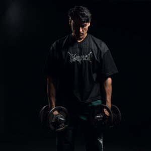 Crop Jersey Oversized Black Dark Logo White