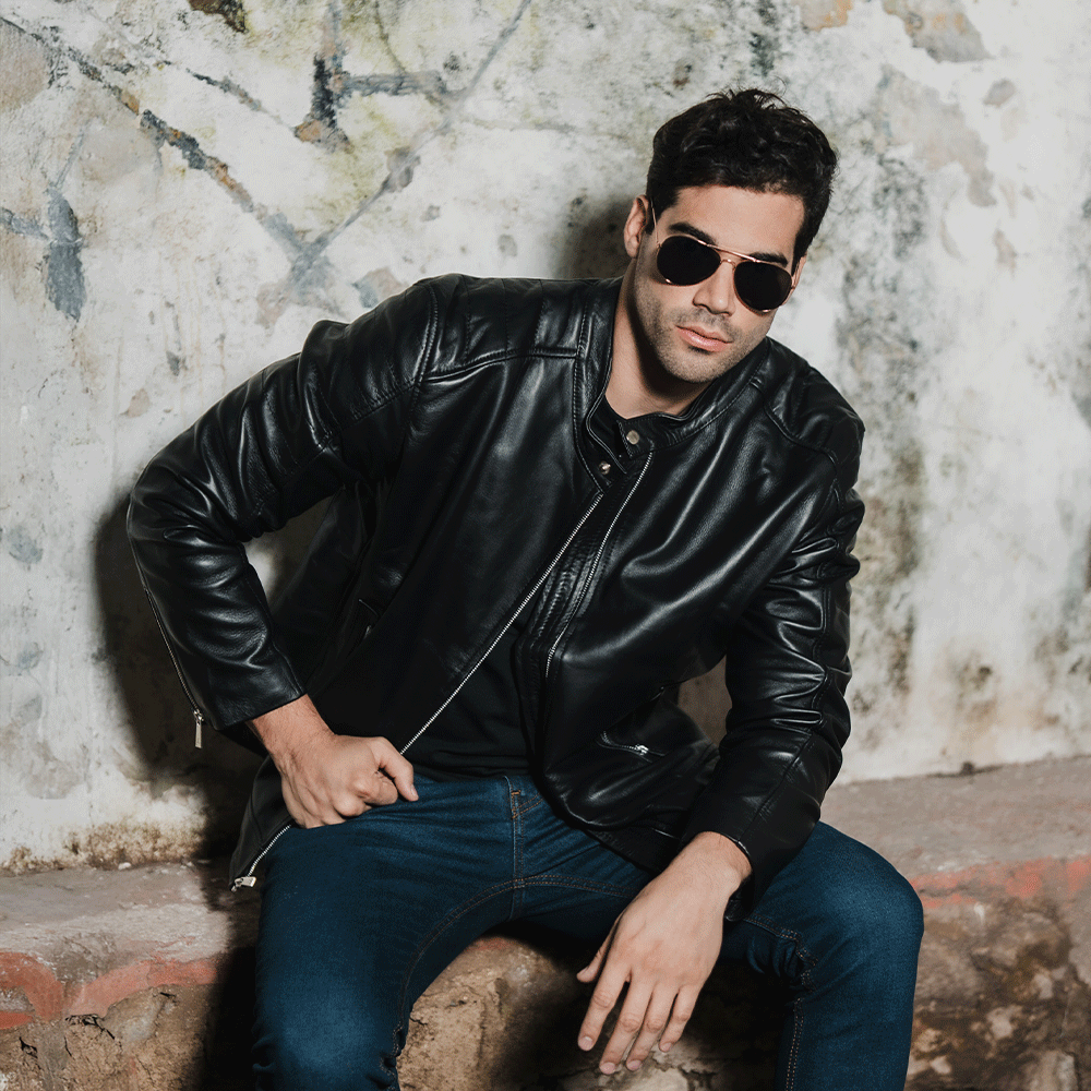 John Leopard True Leather Black Biker Jacket