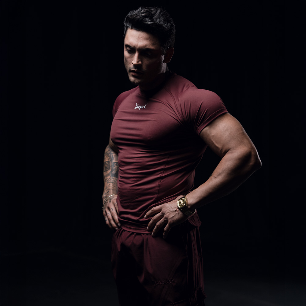 John Leopard Strike Ops Compression Short Sleeve Burgundy