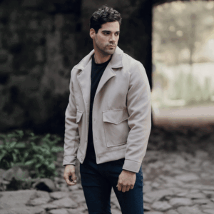 John Leopard Regent Melton Jacket Boxy Fit Beige Latte