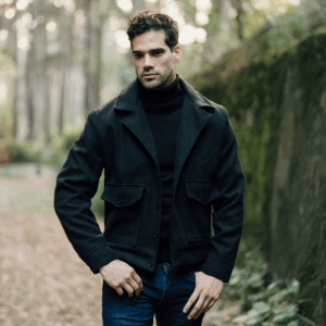 John Leopard Regent Melton Jacket Boxy Fit Black