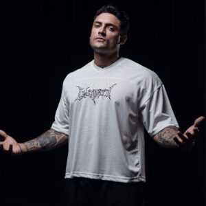 John Leopard Crop Jersey Oversized White Dark Logo Black