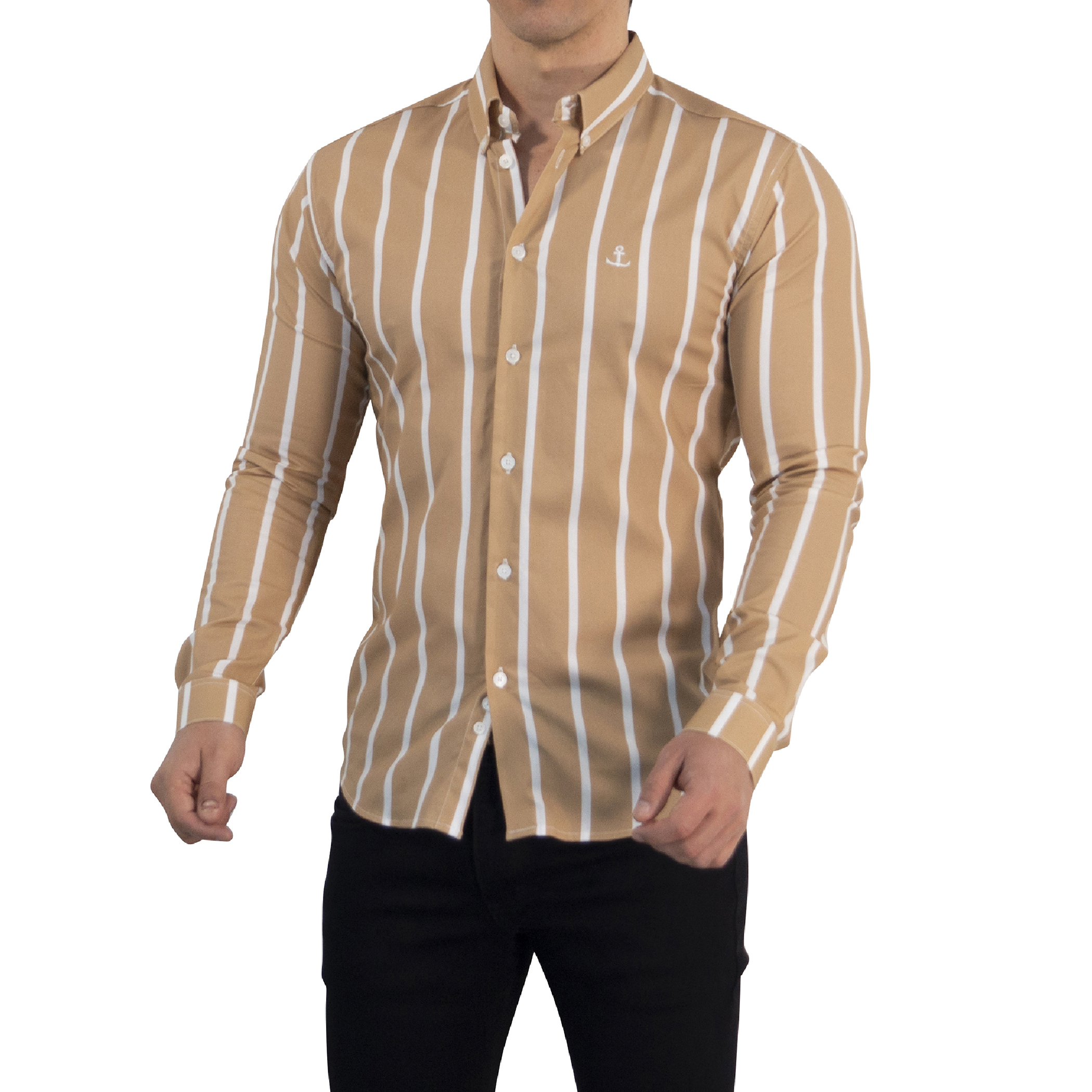 Camisa Slim Fit Light Stripe Mustard - Imagen 5