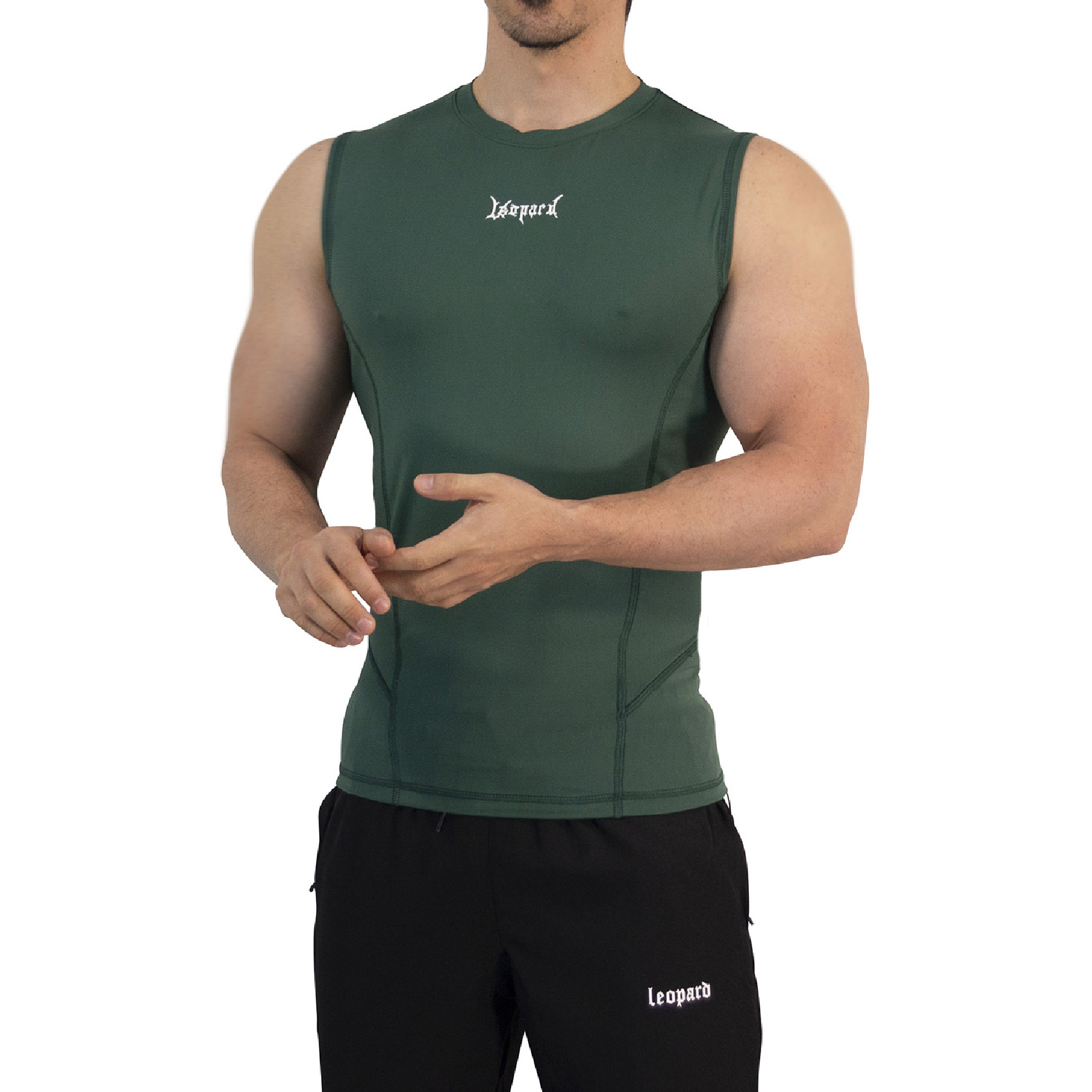 John Leopard Strike Ops Compression Tank Sleeve Dark Green - Imagen 2