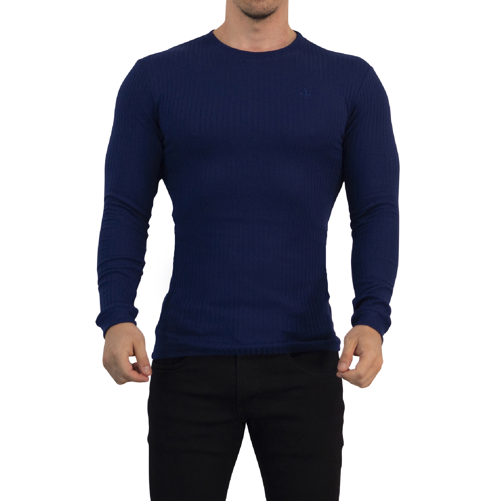 John Leopard Playera Ribbed Long Sleeve Navy - Imagen 4