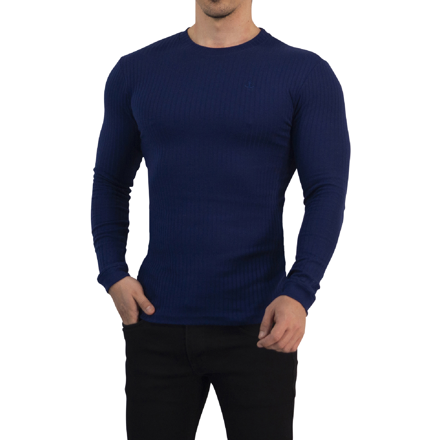 John Leopard Playera Ribbed Long Sleeve Navy - Imagen 5