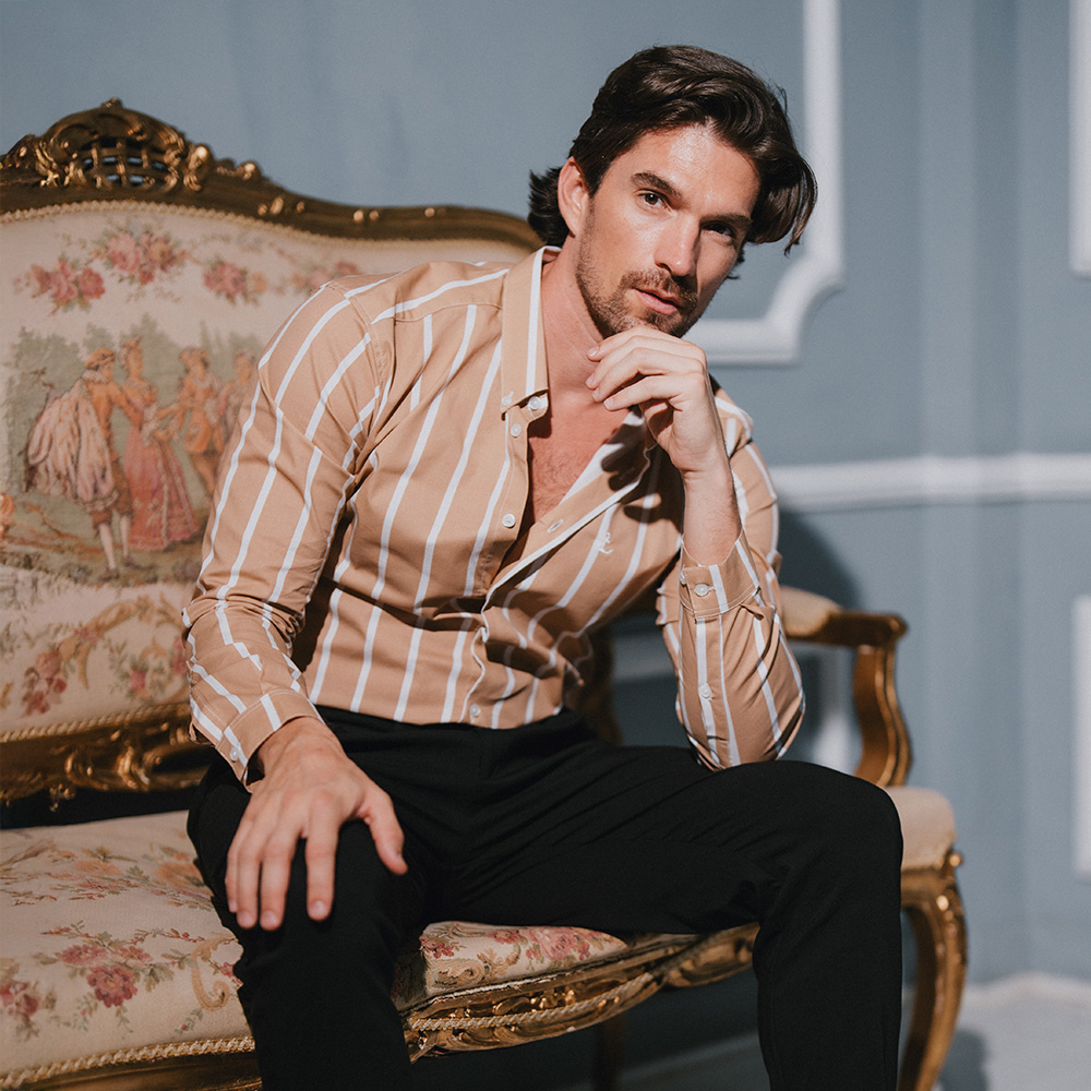 Camisa Slim Fit Light Stripe Mustard