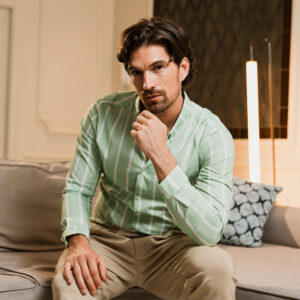 John Leopard Camisa Slim Fit Light Stripe Teal Green