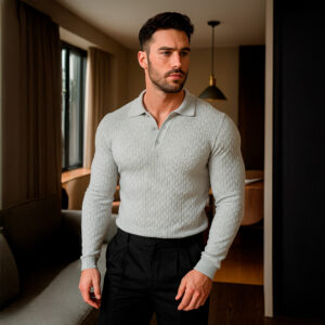 John Leopard Knitted Connery Polo Manga Larga Light Gray