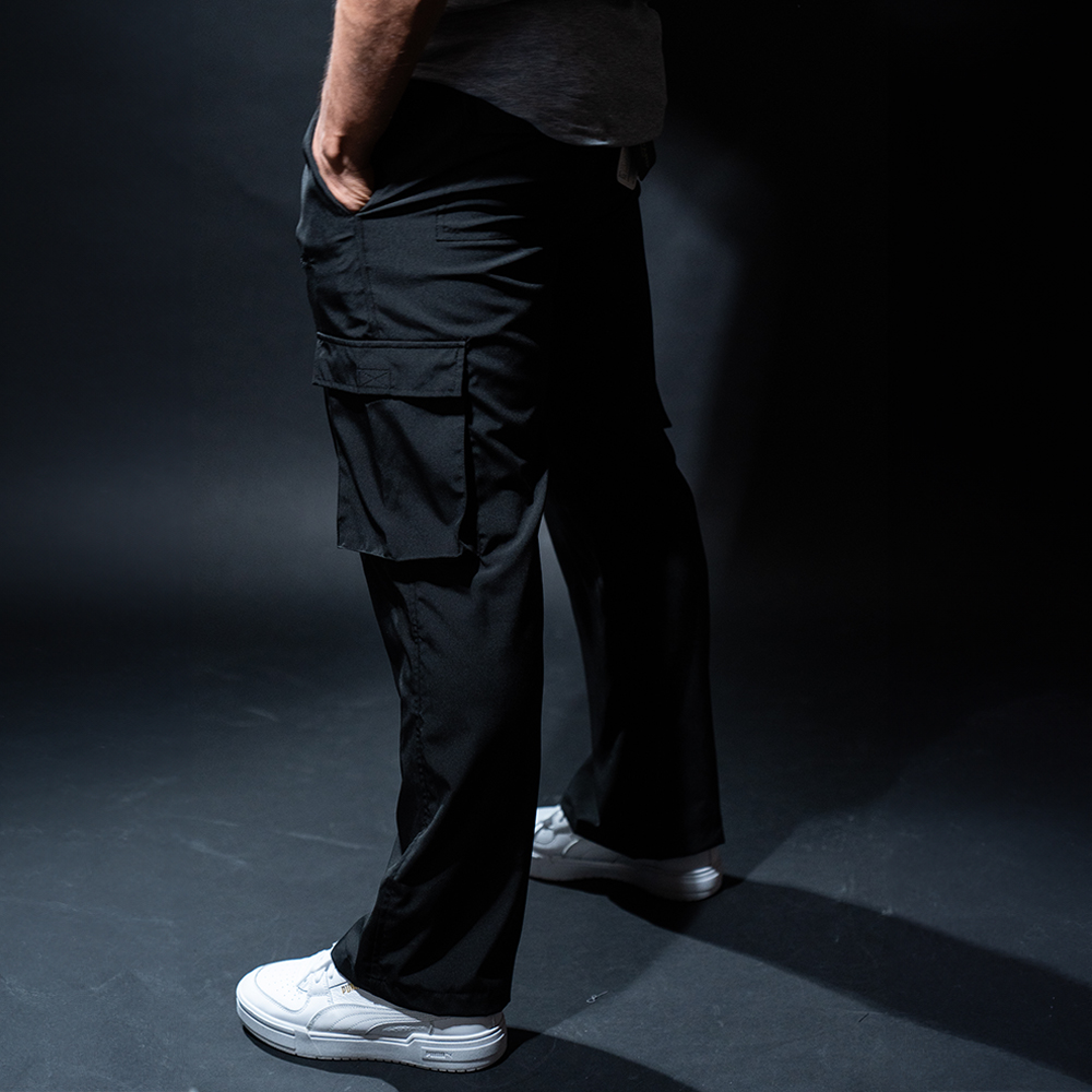 John Leopard Parachute Cargo Track Pants Black