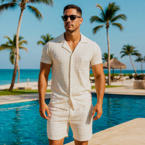 John Leopard Havana Knitted Short Bambú Raw White