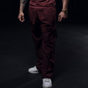John Leopard Parachute Cargo Track Pants Burgundy